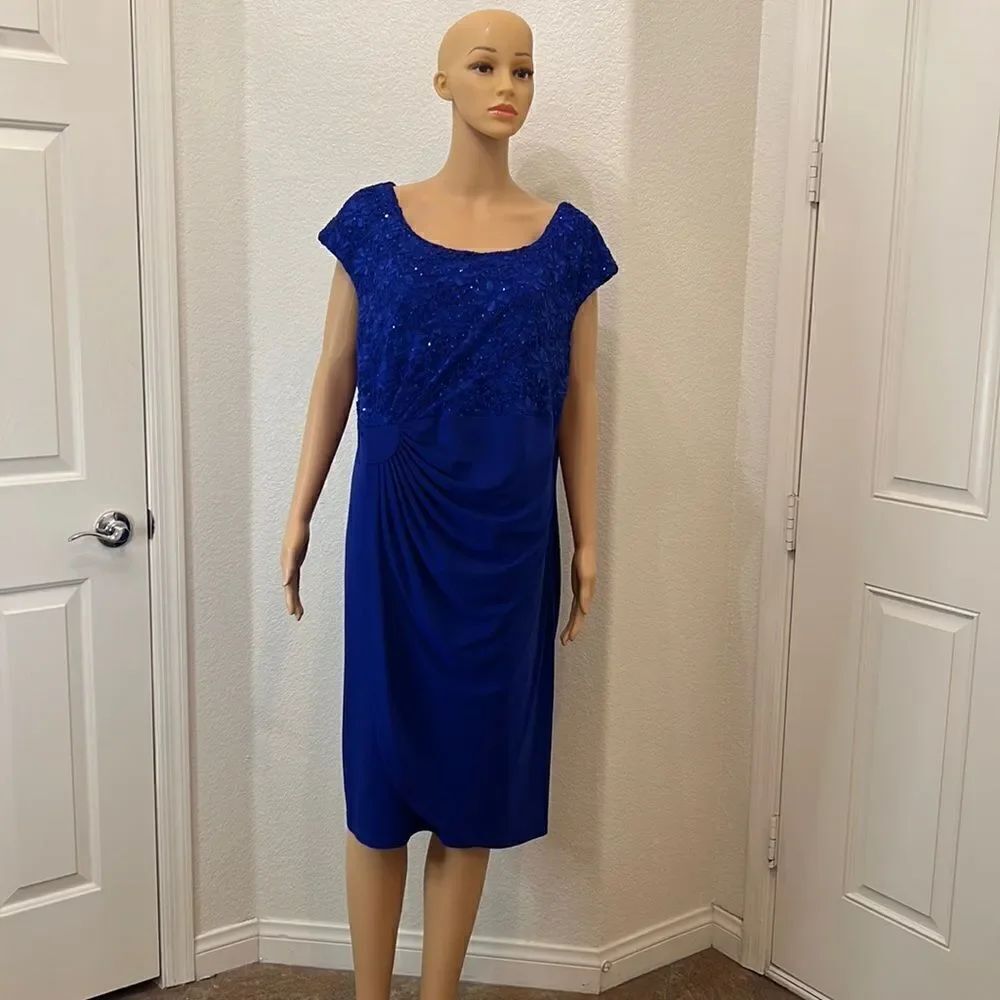 Connected Apparel Dress Size 20 Royal Blue Lace Sequins Sparkle Evening Holiday
